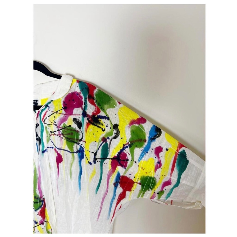 Dilemma Button Down Women OS White Paint Splatter Organic Cotton Oversized Shirt - Picture 7 of 8